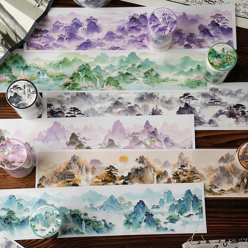 山のある風景・中華風・山脈のPETロールシール