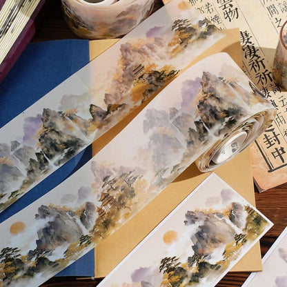 山のある風景・中華風・山脈のPETロールシール