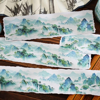 山のある風景・中華風・山脈のPETロールシール