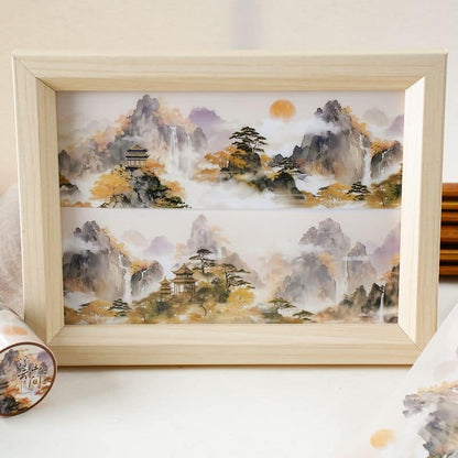 山のある風景・中華風・山脈のPETロールシール