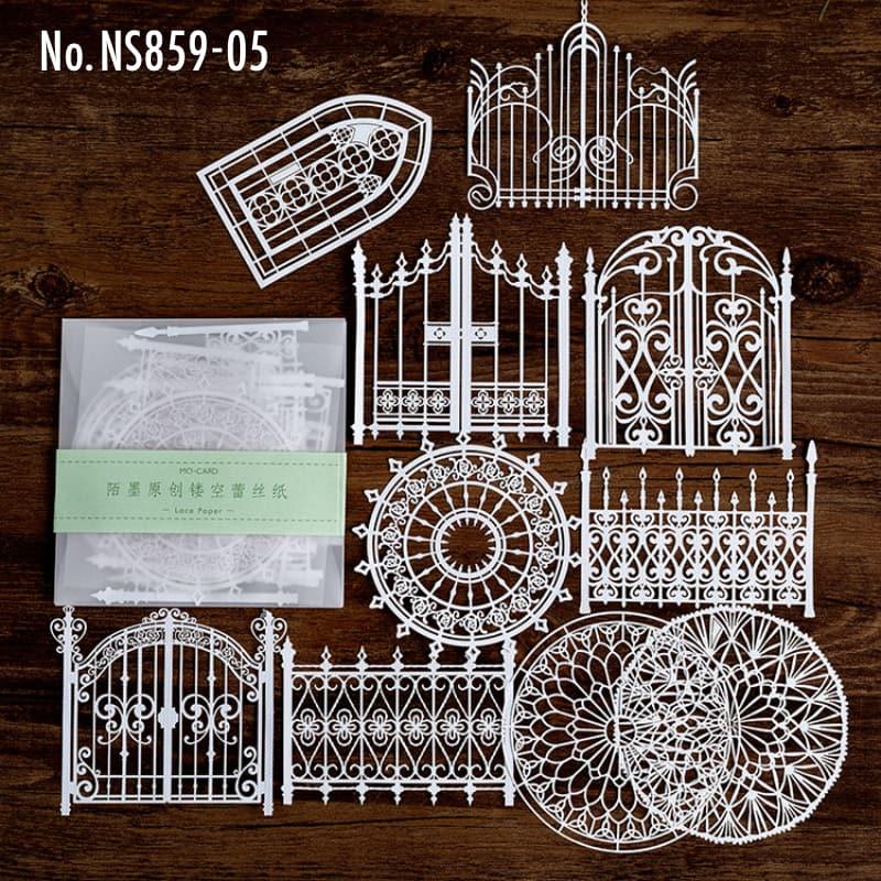 NS859｜レースペーパー 切り絵 レース紙 蝶 植物 門