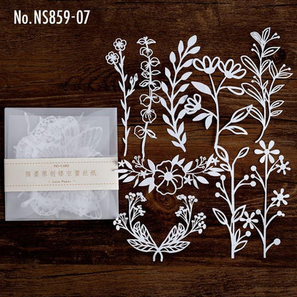 NS859｜レースペーパー 切り絵 レース紙 蝶 植物 門