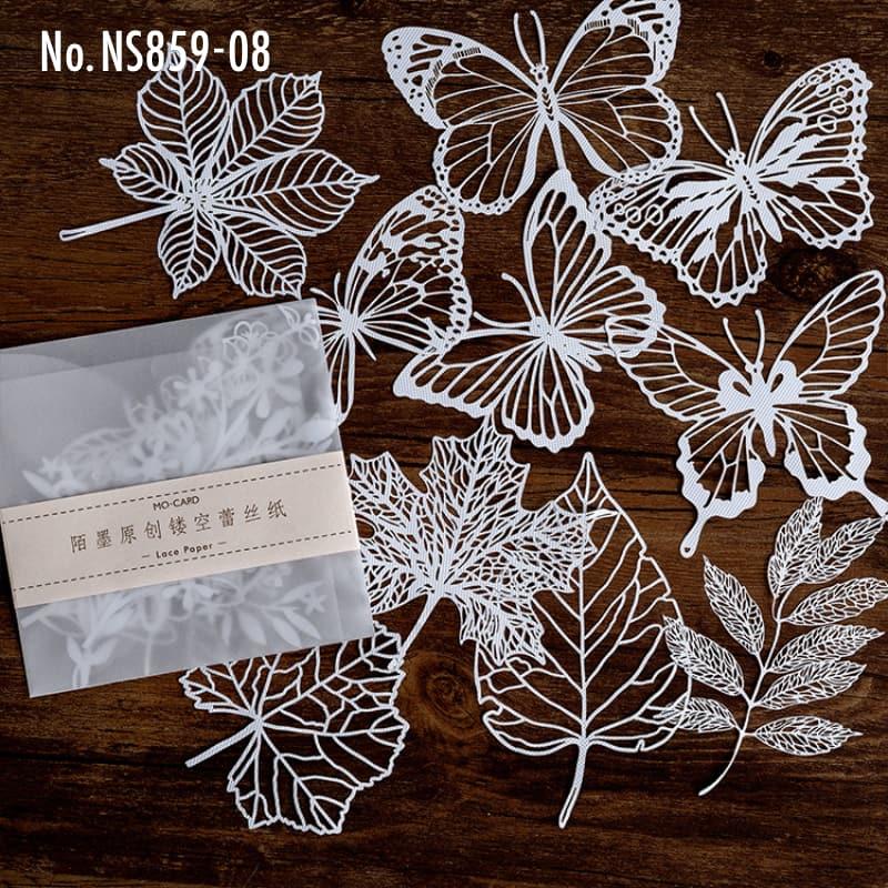 NS859｜レースペーパー 切り絵 レース紙 蝶 植物 門