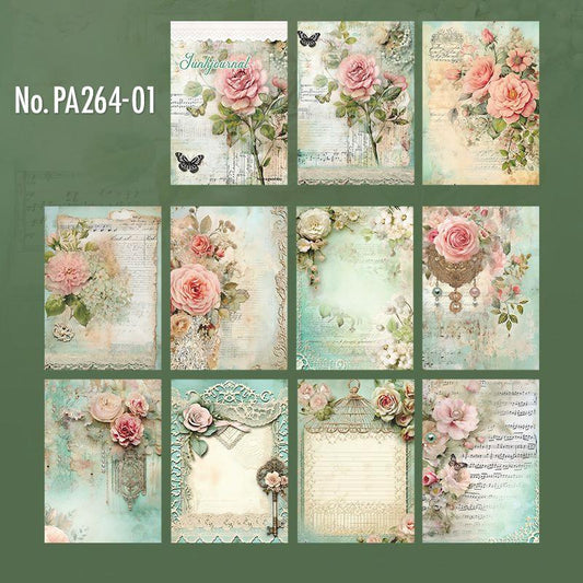 花・薔薇・時計のコラージュ素材紙