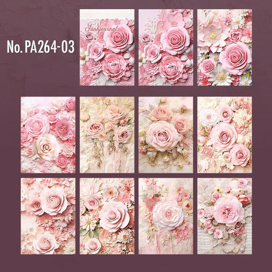 花・薔薇・時計のコラージュ素材紙