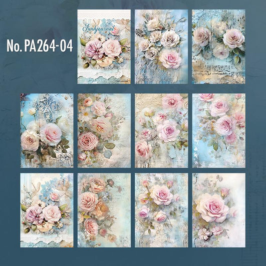 花・薔薇・時計のコラージュ素材紙