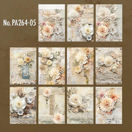 花・薔薇・時計のコラージュ素材紙