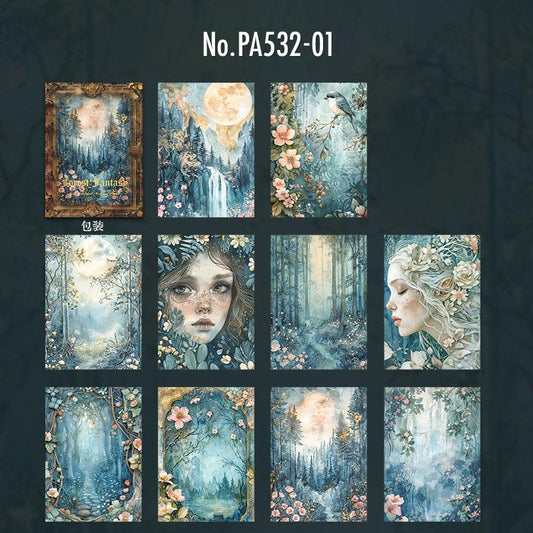 PA532｜紙物素材 風景 人物 女性 妖精 森 月 蝶 キノコ 幻想的