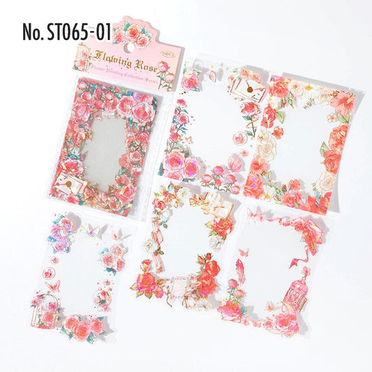 フレーム・花・蝶々のPETコラージュシール