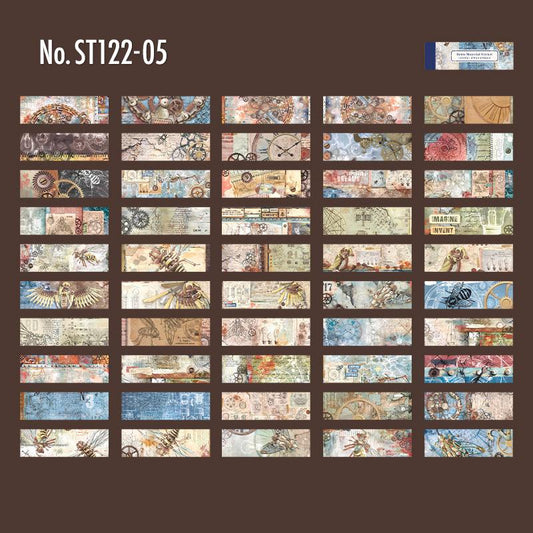 レトロなイラストの横長和紙シール