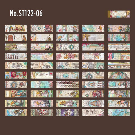 レトロなイラストの横長和紙シール