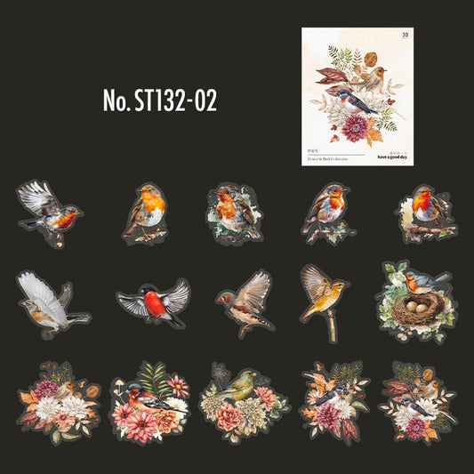 鳥・ハチドリ・フラミンゴのPETコラージュシール