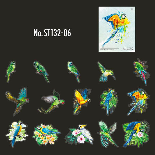 鳥・ハチドリ・フラミンゴのPETコラージュシール