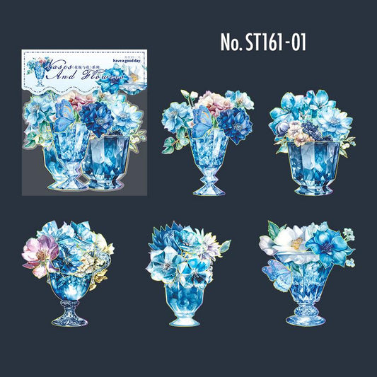 ST161｜シール 花 フラワーベース 花瓶 ガラス瓶