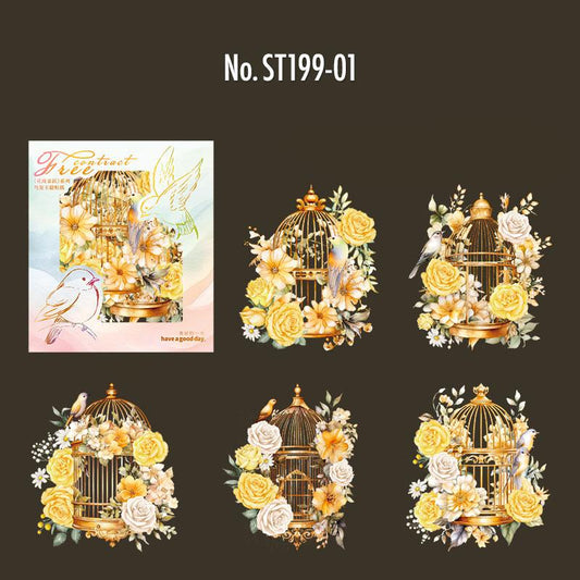 鳥・薔薇・花のPETコラージュシール