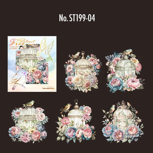 鳥・薔薇・花のPETコラージュシール