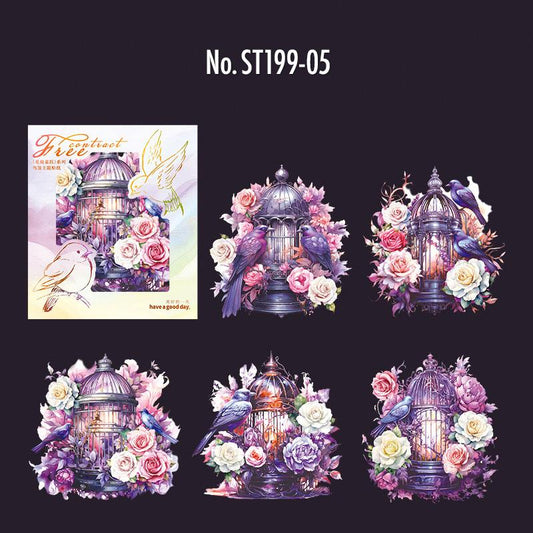 鳥・薔薇・花のPETコラージュシール