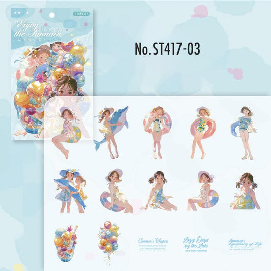 女の子・人物・夏のPETコラージュシール