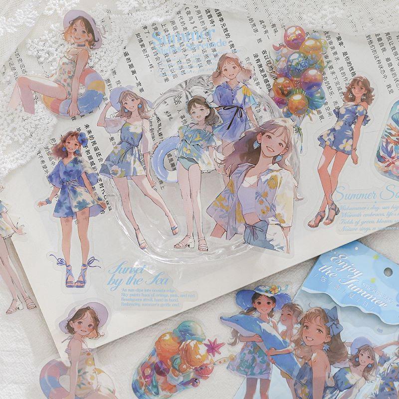 ST417｜シール 女の子 人物 女性 夏 海 水着 – Memento