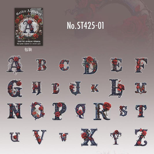 ST425｜シール アルファベット イニシャル 英語 文字 バラ