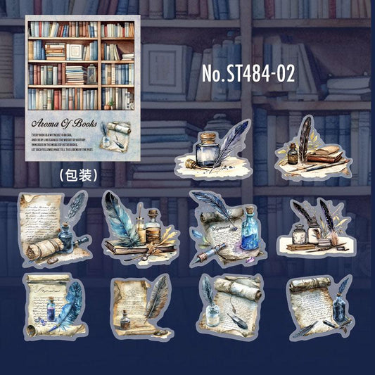 本・手紙・羽ペンのPETコラージュシール