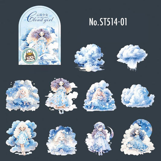 ST514｜シール 女の子 人物 女性 月 星 雲 空 宇宙