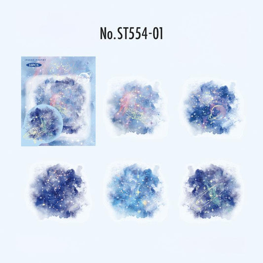ST554｜シール 水彩 星 月 宇宙 音符 蝶 インク 滲み グラデーション