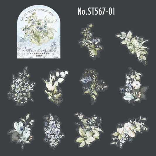 ST567｜シール 植物 花 フラワー 綿花 ホワイト