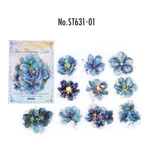 ST631｜シール 花 桜 梅 桃 青い花 フラワー