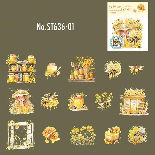 ST636｜シール ミツバチ 蜜蜂 ハチミツ 蜂蜜 ハニー 春 花 養蜂