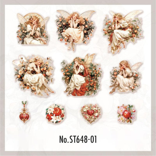 ST648｜シール 妖精 天使 女性 人物 花 バラ