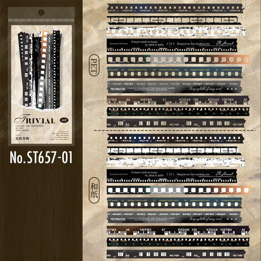 ST657｜シール 帯型 細長い アクセント 飾り 装飾 フィルム 英字 手紙 和紙