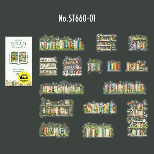 ST660｜シール 本棚 図書館 本 書斎 読書 猫 インテリア