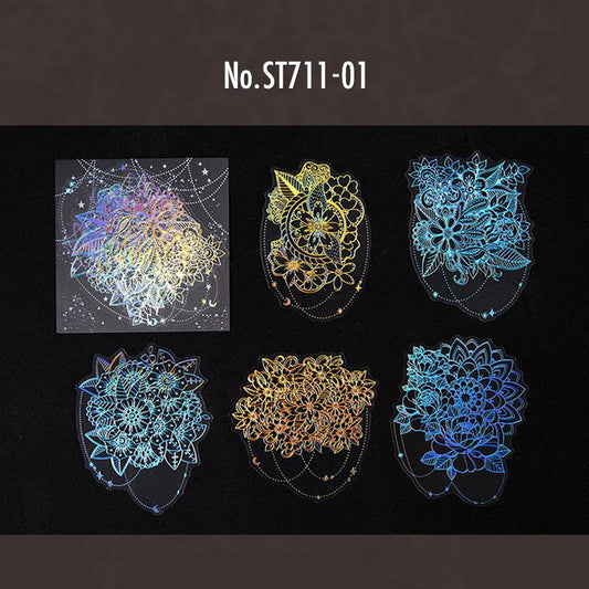 ST711｜シール 蝶 花 月 花 キノコ キラキラ 箔押し