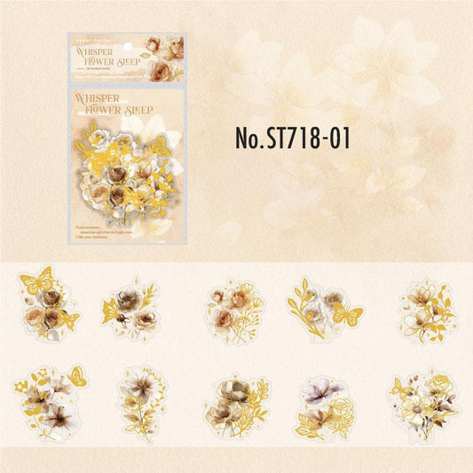 ST718｜シール 花 蝶 植物 箔押し バラ ユリ 桜 ブーケ リース