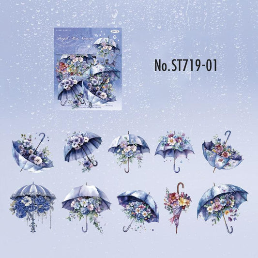 ST719｜シール 雨傘 花 梅雨 雨 アンブレラ 傘 大雨