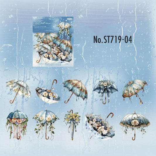 雨傘・花・梅雨のPETコラージュシール
