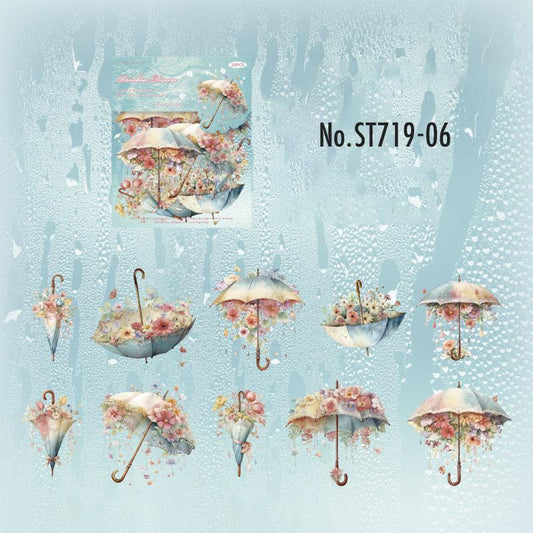 雨傘・花・梅雨のPETコラージュシール