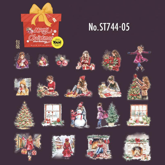 クリスマス・人物・女性のPETコラージュシール