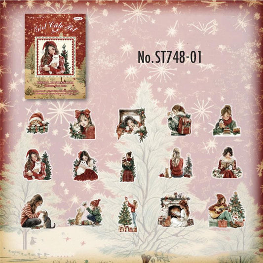 ST748｜シール クリスマス 人物 男性 女性 クリスマスツリー プレゼント サンタ