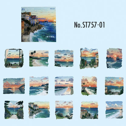 ST757｜シール 風景 景色 並木道 電車 バス 海辺 田舎道 田園風景