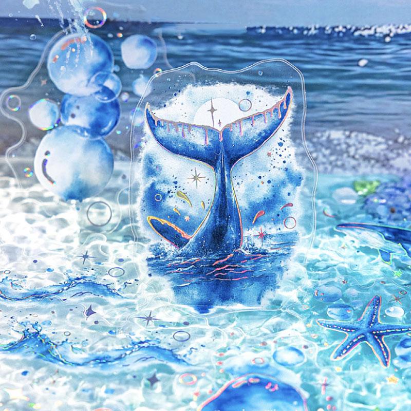 ST766｜シール 青 ブルー バラ 花 雨 傘 雨雲 クジラ イルカ クラゲ 月 羽 夜空