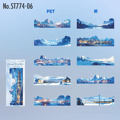 ST774｜シール 景色 風景 海辺 桜 富士山 紅葉 雪国 四季 春夏秋冬 シールブック