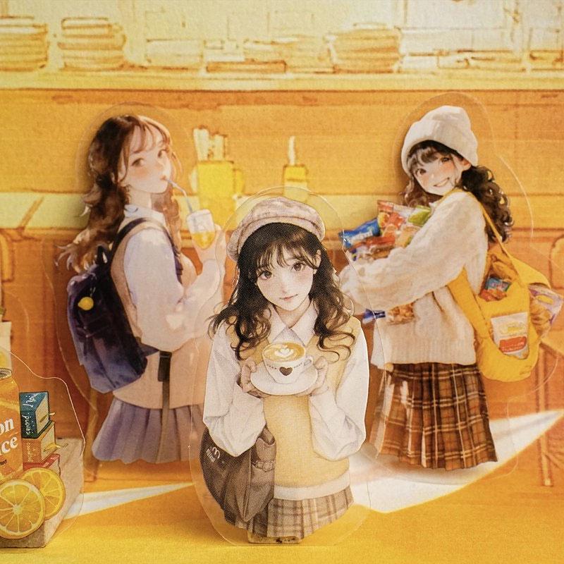 ST784｜シール 人物 女性 女の子 学校 部活 勉強 制服 高校生