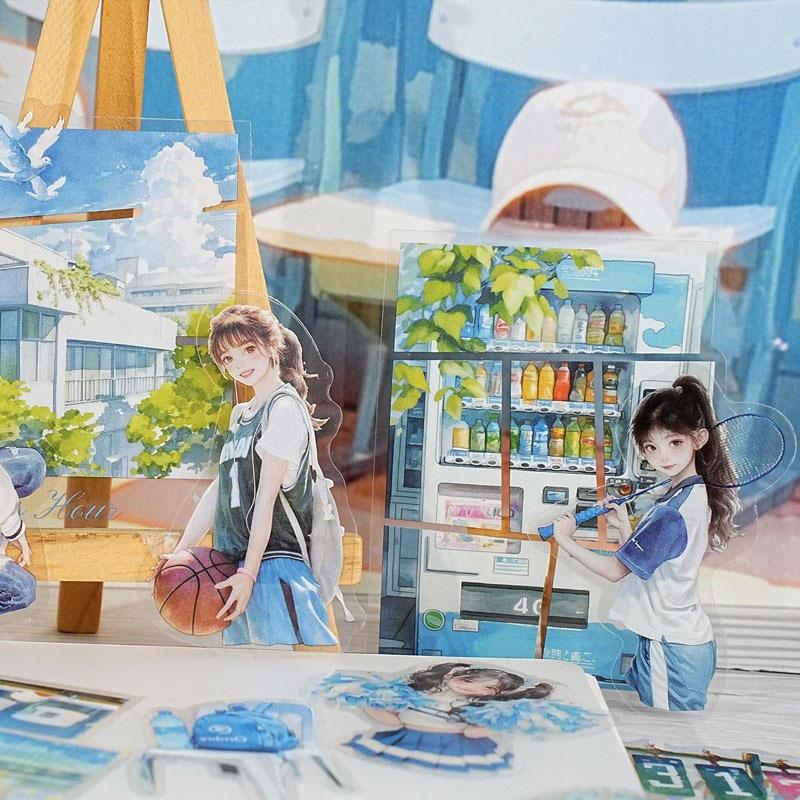 ST784｜シール 人物 女性 女の子 学校 部活 勉強 制服 高校生