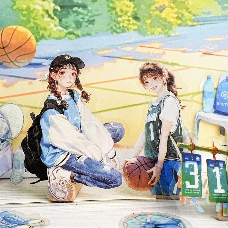 ST784｜シール 人物 女性 女の子 学校 部活 勉強 制服 高校生