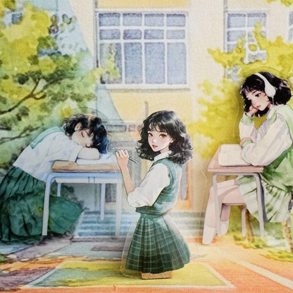 ST784｜シール 人物 女性 女の子 学校 部活 勉強 制服 高校生