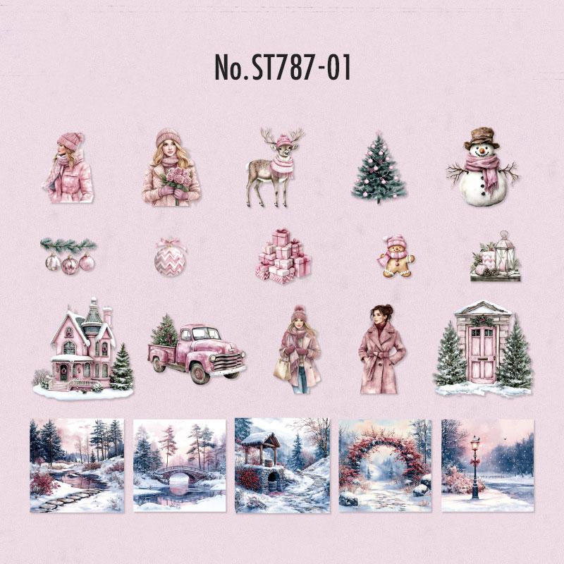 ST787｜シール クリスマス 人物 女性 サンタクロース プレゼント ツリー 雪だるま