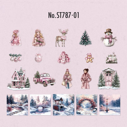 ST787｜シール クリスマス 人物 女性 サンタクロース プレゼント ツリー 雪だるま