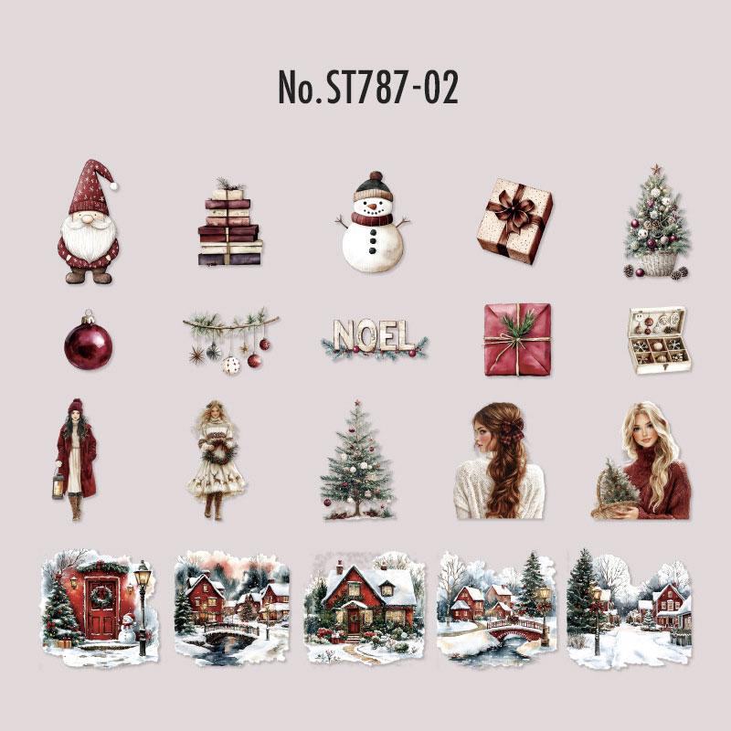 ST787｜シール クリスマス 人物 女性 サンタクロース プレゼント ツリー 雪だるま